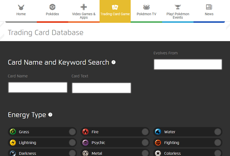 Pokémon TCG Live trading card database